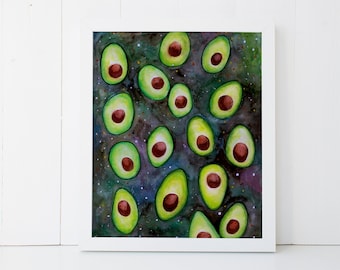 Avocado Art Print, Avocado Gift, Avocado Print, Cosmic Art, Cosmic Wall Decor, Kitchen Wall Decor, September Birthday