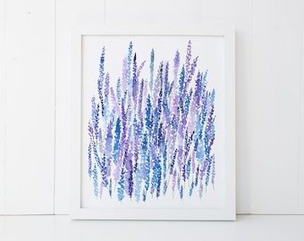 Lupine Art Print, Watercolor Painting, 8x10, Lupine Gardens, Purple Wildflowers, Mother's Day Gift