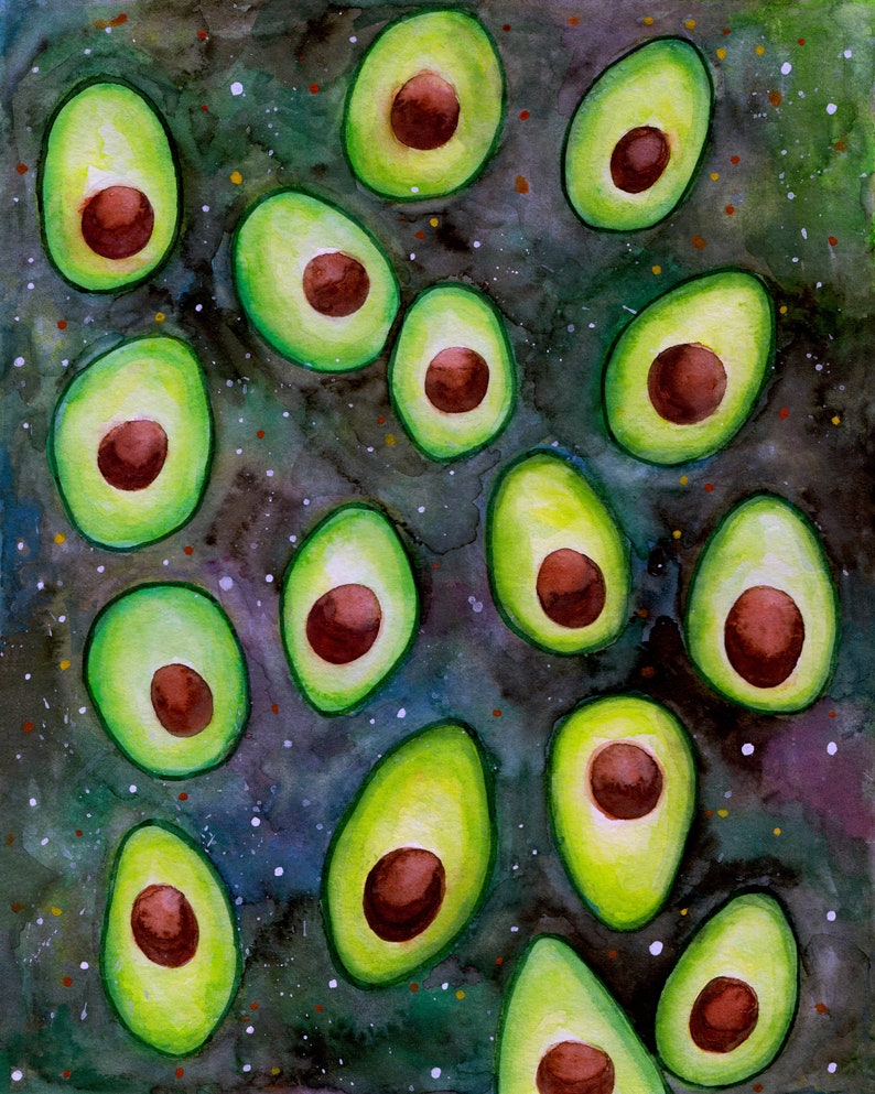 Avocado Art Print, Avocado Gift, Avocado Print, Cosmic Art, Cosmic Wall Decor, Kitchen Wall Decor, September Birthday image 2