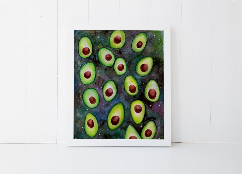 Avocado Art Print, Avocado Gift, Avocado Print, Cosmic Art, Cosmic Wall Decor, Kitchen Wall Decor, September Birthday image 1