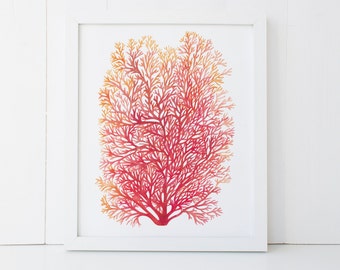 Coral Print, Coral Reef, Coral Decor, Coral Reef Art, Red Coral Art, Red Watercolor Coral, Coastal Artwork, Nautical Art