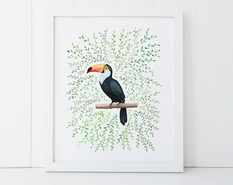 Toucan Print, Toucan Art Print, Toucan Art, Tropical Bird Art, Exotic Bird Print, Exotic Bird Painting, Rainforest Art, Jungle Print