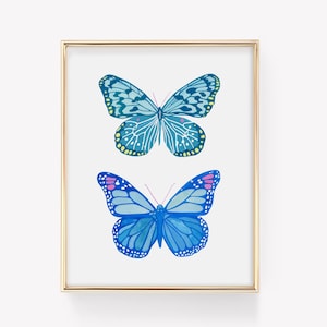 Butterfly Print Art, Colorful Butterfly Prints, Butterflies-Print, Blue-Butterfly, butterfly blues, Blue Butterflies Painting, 8x10