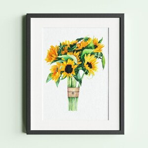 Watercolor Sunflower Art Prints, Floral Art Print 8x10, Sunflower Decor, Sunflower Art, Sunflower Painting, Watercolor Flower wallarts