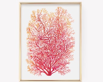Korallen Print, Korallen Dekor, Korallenriff Kunst, Rote Koralle Wandkunst