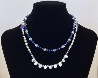 Pearl and Crystal Two Layer Necklace