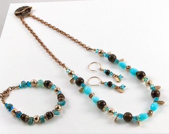 Blue Opal & Bronze Jewelry Set