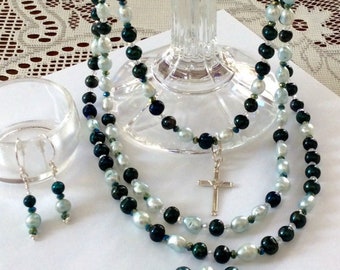 Elegant Evergreen and Green Tea Pearl Jewelry Set