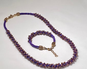 Multipurple and Gold Kumihimo Necklace & Bracelet