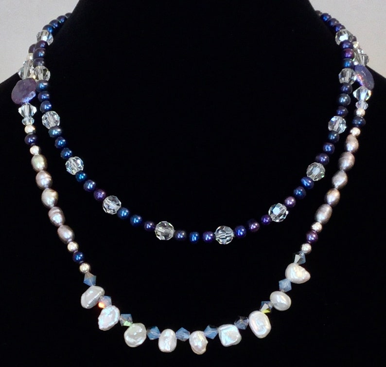 Pearl and Crystal Two Layer Necklace image 2