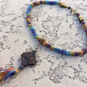 Knitted Ribbon & Raku Necklace