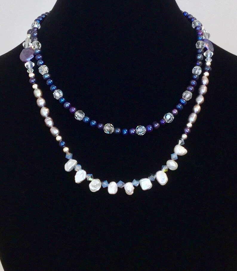 Pearl and Crystal Two Layer Necklace image 3