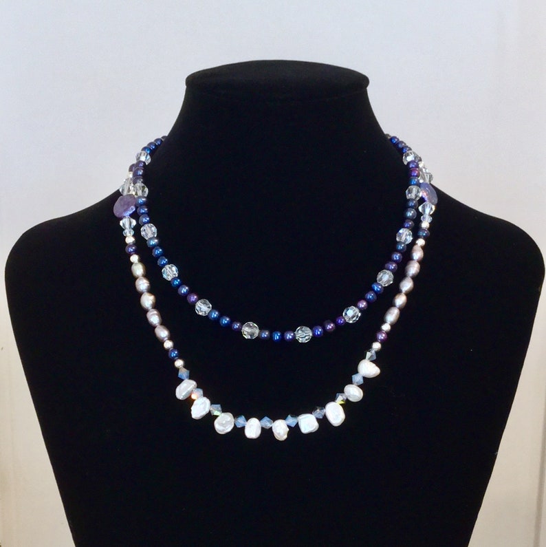Pearl and Crystal Two Layer Necklace image 1