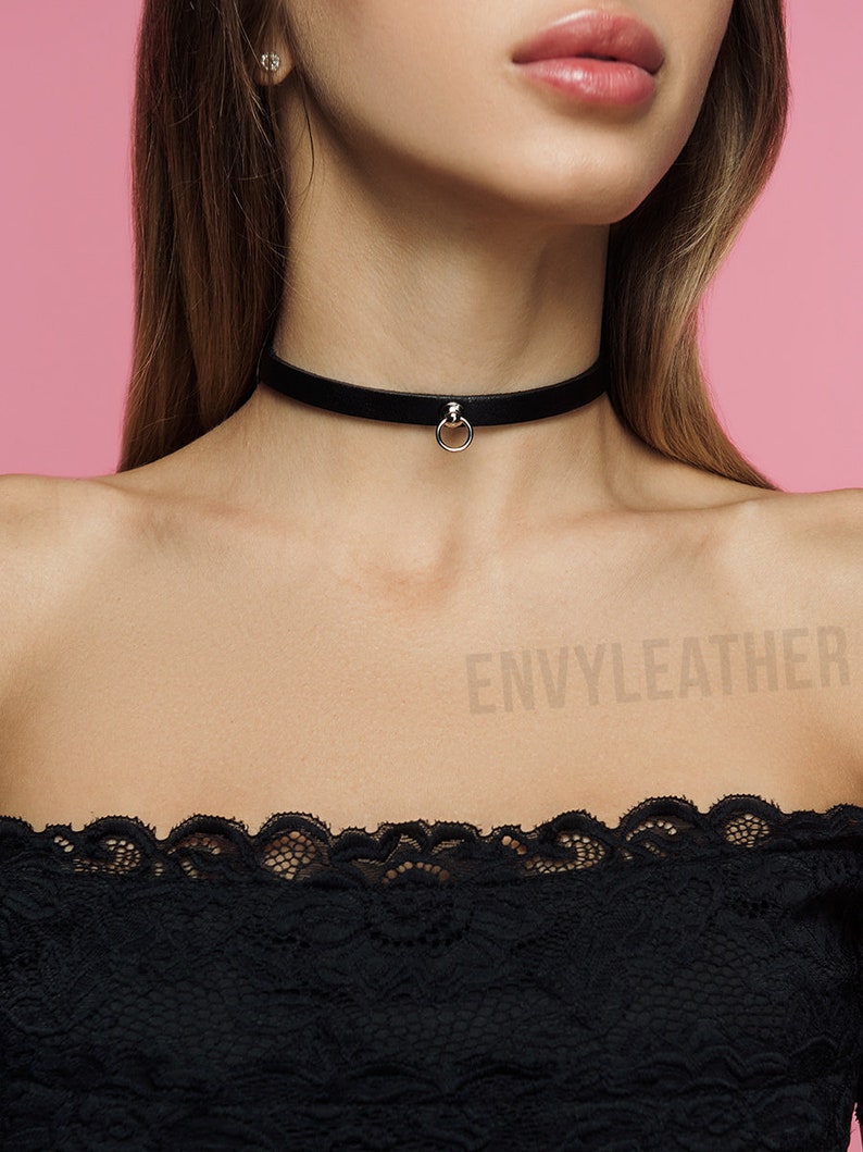 Leather choker Oring choker Circle ring choker Kitty Etsy