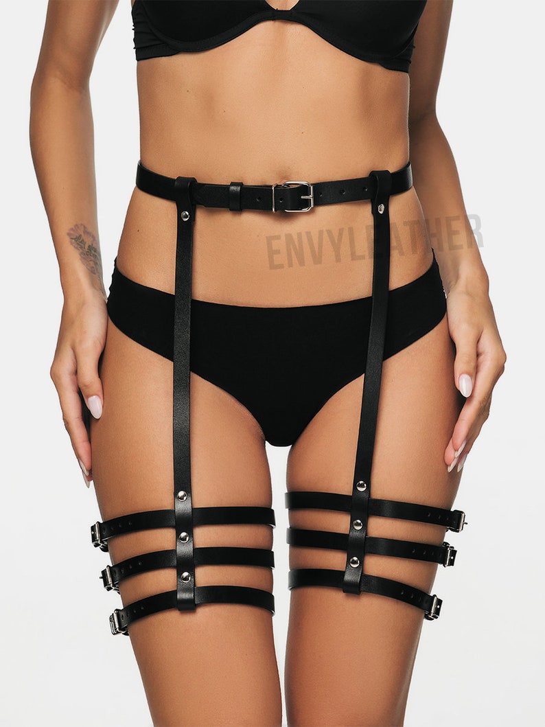 Leather Garters Leg Harness Fetish Harness Sexy Stocking Etsy