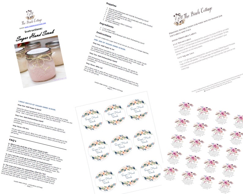 Sugar Hand Scrub Printable Instructions Labels and Tags in Etsy