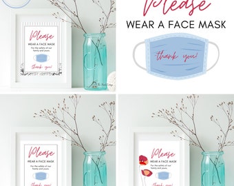 Set of 4 Please Wear a Face Mask for the Safety of Our Family and Yours Printable Signs for Home, Bathroom, Sink, Front Door, Visitors, PDF
