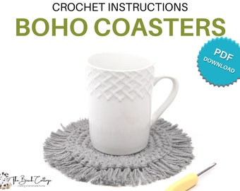 Crochet Boho Style Coaster PATTERN, Crochet Pattern, Crocheted Coasters, PDF Download Pattern