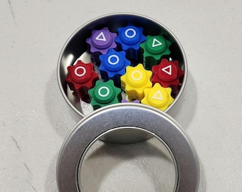 10 Gonggi pieces in a see-through tin Korean Jacks Seven Stones gongginori gong-gi