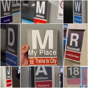 Señal de parada de tren CTA El Custom de 9" con ubicación de tránsito de Chicago Chitown Impresión 3D personalizada