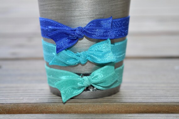 Bow Hair Tie Ponytail Holders Pack Of 3 Colors Are Blue Baby Etsy