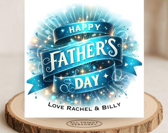Personalised Father's Day Card Vibrant Blue Card for Dad Daddy Grandad Grampy Bampy Gramps Personalised Father's Day Card