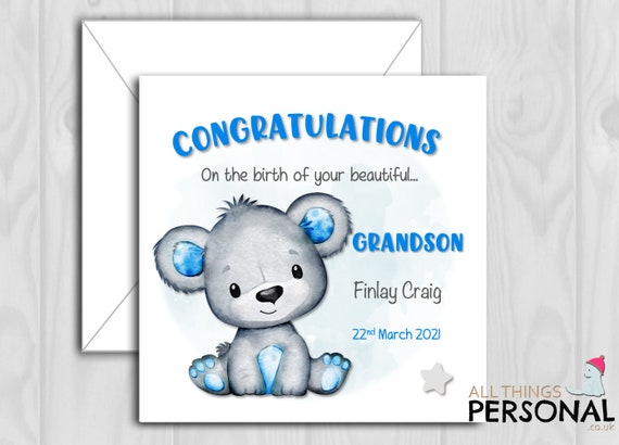 Personalised Welcome To The World Baby Card, New Baby Grandson Son
