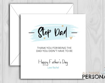 Personalised Step Dad Father's Day Card - Fathers Day Card for Stepdad Happy Father's Day Card Elegant Blue Card Thank You Step-dad