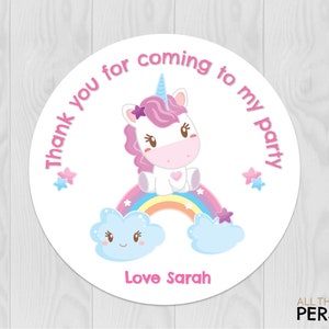 Personalised Unicorn Birthday Party Stickers, Rainbow Birthday Thank You Sweet Cone Seals, Girls Unicorn Party - PACK OF 24 MATTE Labels