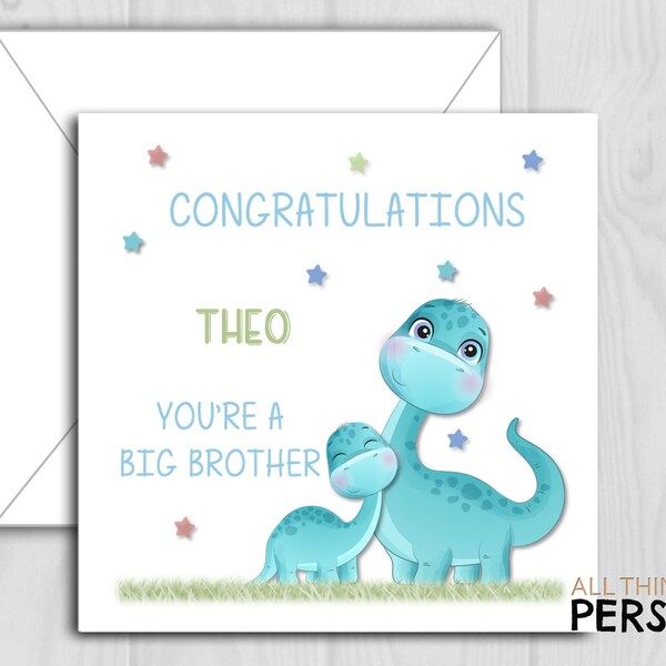 Personalised Congratulations on Becoming A Big Brother Card - Dinosaurs You're A Big Brother Card - New Sibling - New Baby Card