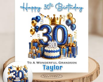 Blue 30th Birthday Card Personalised Boys Son Brother Nephew Grandson Thirty Today Thirtieth Birthday Boy Mens Card Matching Badge