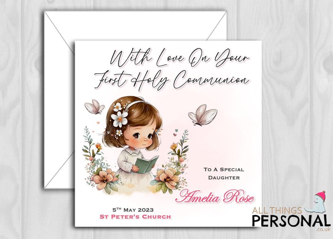 Personalised Girls First Holy Communion Card for Daughter Granddaughter ...