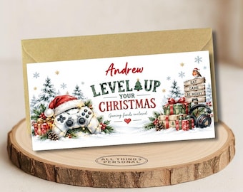 Christmas Money Wallet Card, Gaming Personalised Custom Gift Card Holder or Voucher Envelope - Gamer Design Card Festive Treat