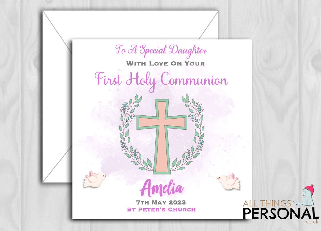Personalised Girls First Holy Communion Card for Granddaughter Daughter ...