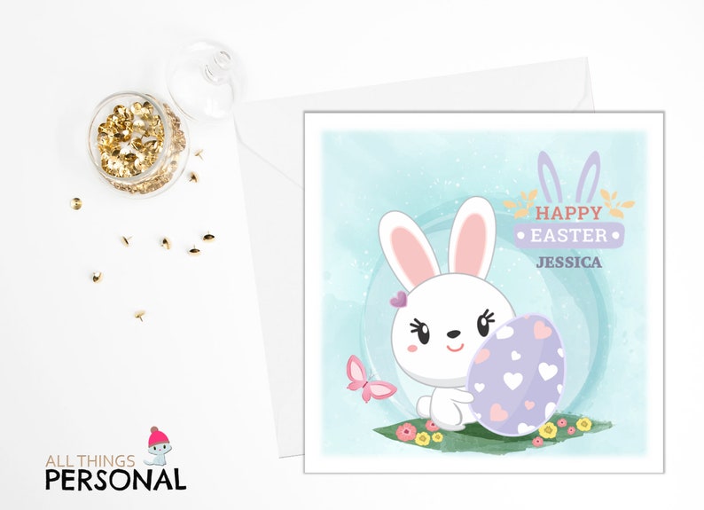 Personalised Easter Card For Daughter Sister Niece Granddaughter Goddaughter 1st First Easter Card Cute Bunnies Easter Card for Girls image 3