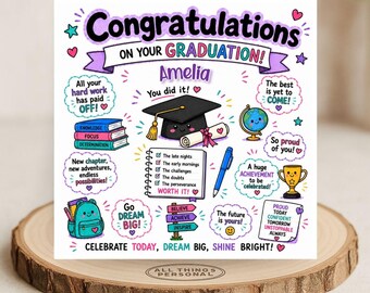 Personalised Graduation Card Congratulation on Your Graduation Card for Son Daughter Grandson Granddaughter Him Her Well Done Cute Doodles
