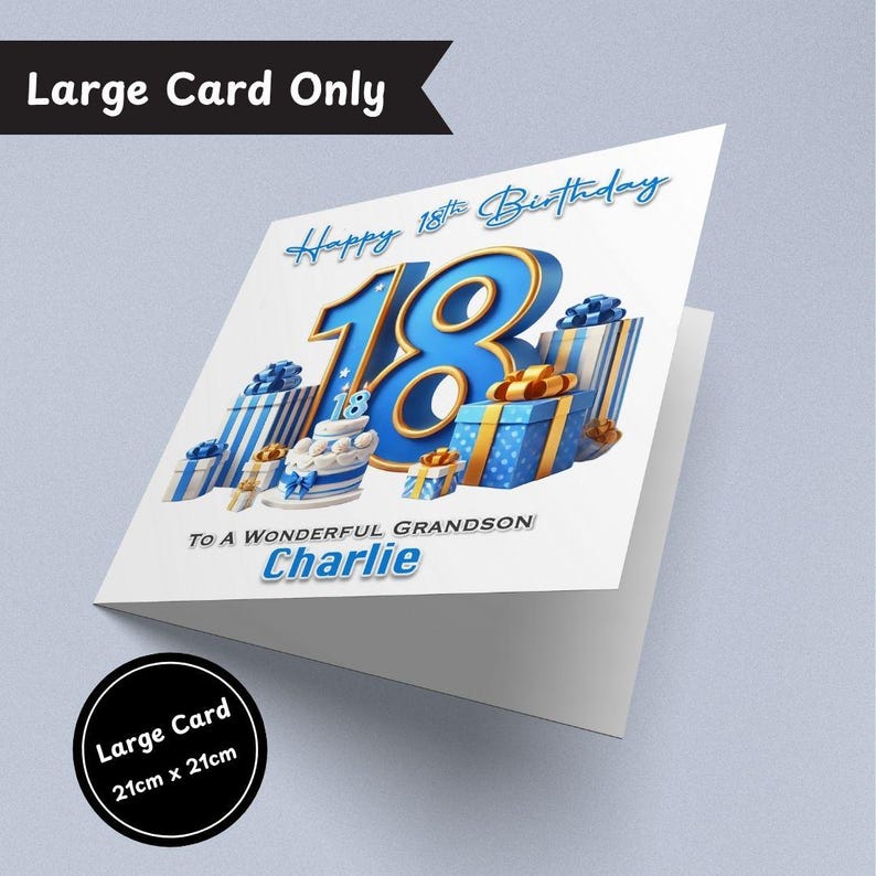 Personalised Blue 18th Birthday Card Boys Officially Adult Son Brother Nephew Grandson Eighteen Eighteenth Birthday Boy Mens Card Large Card