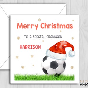 Personalised Football Christmas Card for Son Grandson Nephew Brother Godson Boys Boy Footie Christmas