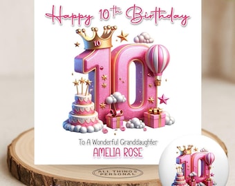 Personalised Pink 10th Birthday Card Girls Double Digits Daughter Sister Niece Granddaughter Ten Tenth Birthday Girl Card