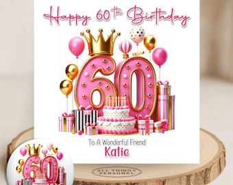 Personalised Pink 60th Birthday Card Sixty Today Daughter Sister Niece Granddaughter Friend Birthday Girl Card Matching Badge Money Wallet