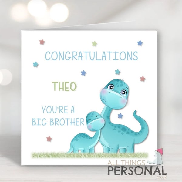 Personalised Congratulations on Becoming A Big Brother Card - Dinosaurs You're A Big Brother Card - New Sibling - New Baby Card