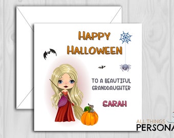 Witch Halloween Card for Girls Daughter Granddaughter Niece Friend Colleague Halloween Party Personalised Card Witches Pink
