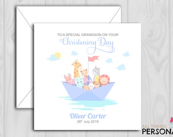 Personalised Boys Christening Card for Godson Son Grandson Nephew Brother Little Boy Congratulations on Your Christening