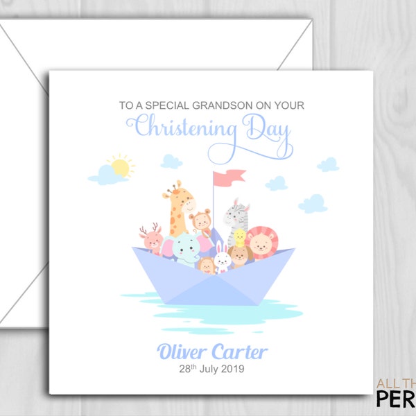 Personalised Boys Christening Card for Godson Son Grandson Nephew Brother Little Boy Congratulations on Your Christening