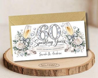 Diamond Wedding Anniversary Money Wallet Card with Envelope, Personalised 60th Anniversary Custom Gift Card Holder or Voucher Envelope
