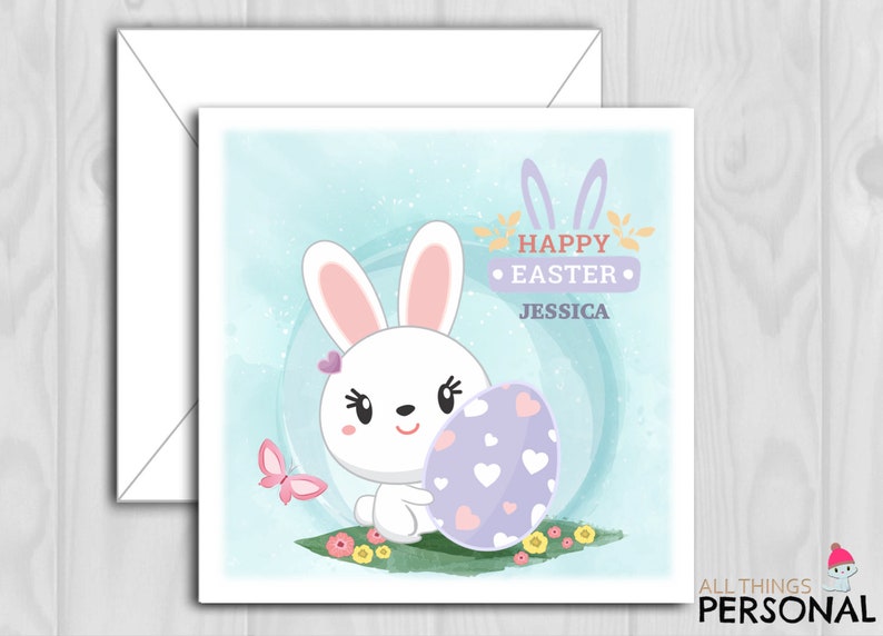 Personalised Easter Card For Daughter Sister Niece Granddaughter Goddaughter 1st First Easter Card Cute Bunnies Easter Card for Girls image 1