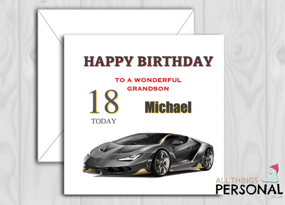 personalised birthday card Lamborghini sports car any name/age/relation/ 