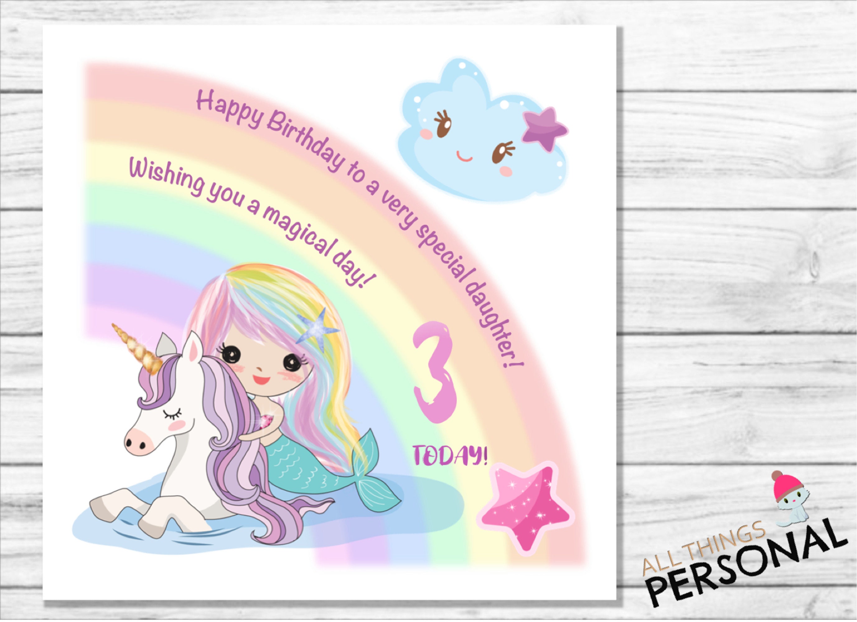 Happy Birthday Granddaughter Unicorn Images Unicorn & Mermaid Birthday Card For Daughter Granddaughter - Etsy