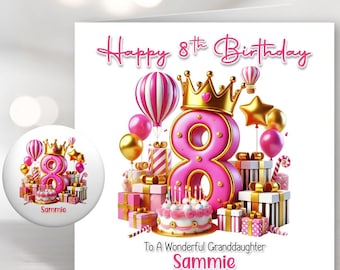 Personalised Pink 8th Birthday Card Girls Eight Today Daughter