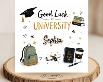 Personalised Good Luck At University Card - Off To Uni Card for Son Daughter Niece Nephew Grandson Granddaughter